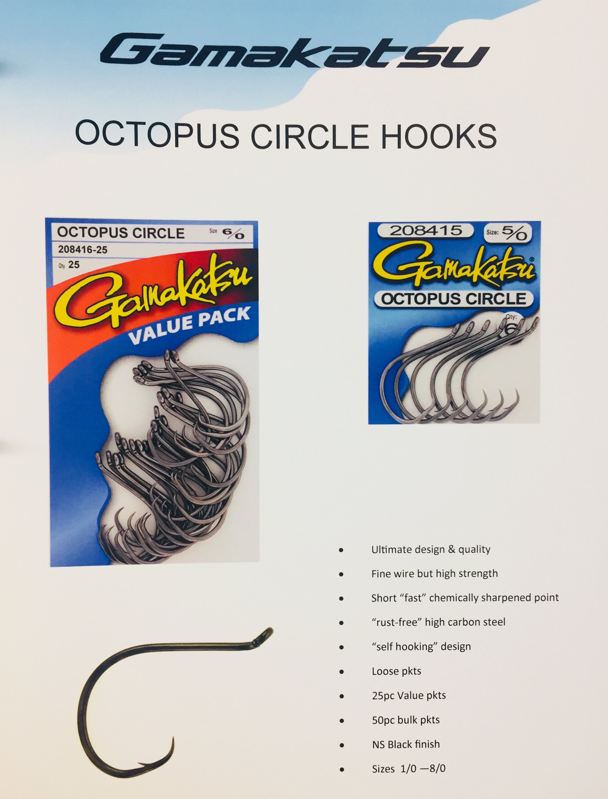 Gamakatsu Circle Offset Point Octopus Hook-Pack Of 25 (Black, 1/0